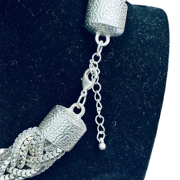 Bold Silver Tone Braided Box Chain Necklace - 18 Inches with Adjustable Fit - Picture 3 of 4